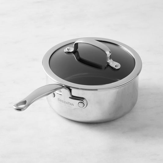 GreenPan Premiere Max Stainless-Steel Ceramic Nonstick Saucepan, 2-Qt.,,