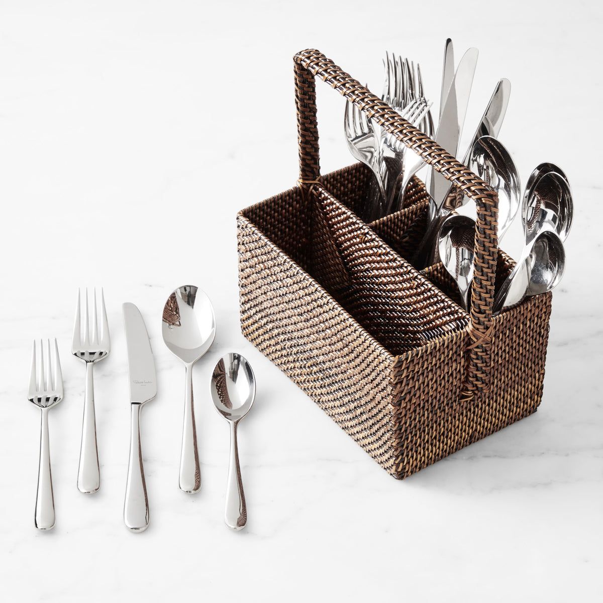 Nito Rectangular Flatware Caddy with Robert Welch Kingham 20-Piece Flatware Set,WSNOADS,Flatware Organizers & Caddies