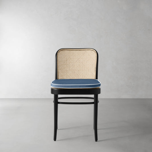 Ton 811 Side Chair Cushion,Sunbrella Performance Canvas\, Denim Blue with Light Blue Piping,