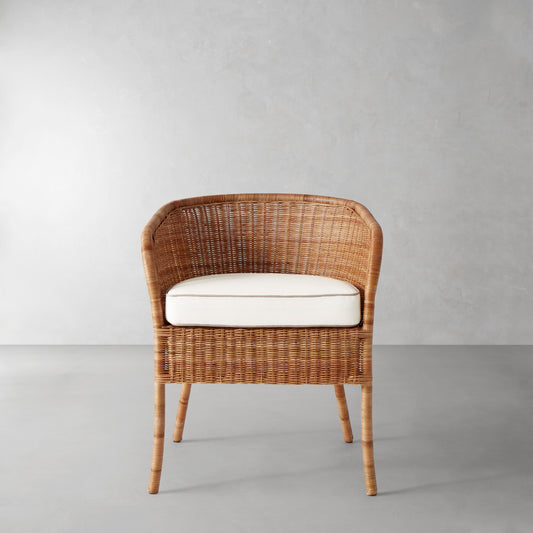 Topanga Armchair Cushion,Sunbrella Performance Canvas\, White with Flax Piping,