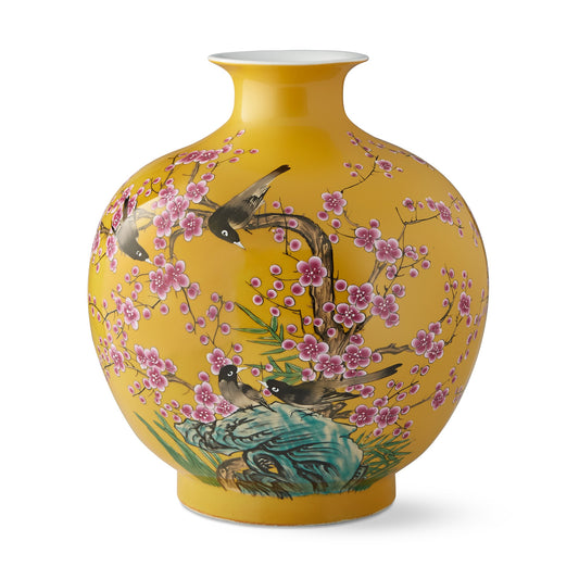 Yellow Hummingbird Ginger Jar Pom Vase,WSNOADS,Vases\, Bowls & Jars
