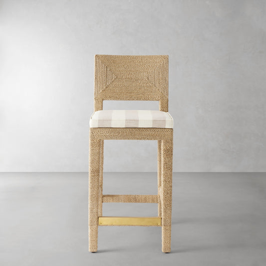 Point Reyes Counter Stool Cushion,Basketweave Cabana Stripe\, Stone,