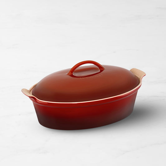 Le Creuset Heritage Stoneware Oval Covered Casserole, 4-Qt.,Red,