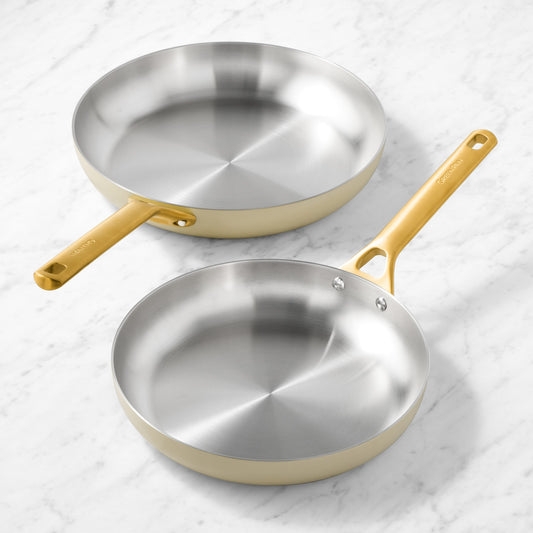 GreenPan Reserve Pro Stainless-Steel Color Series Fry Pan Set, 10" & 12",Cloud Cream,