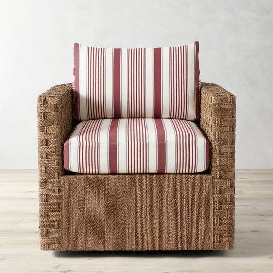 Lisbon Barrel Back Swivel Chair Cushion,Georgia Stripe\, Red,