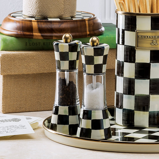 MacKenzie-Childs Courtly Check Salt & Pepper Mills, 7",Mackenzie Childs Courtly Check Pepper Mill,
