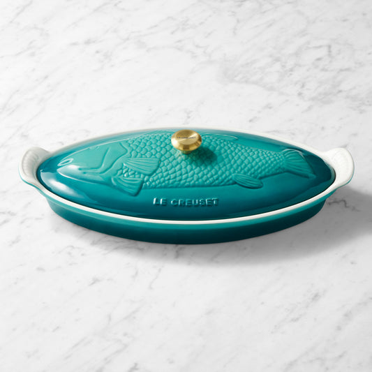 Le Creuset Stoneware Oval Fish Baker, 1 3/4 Qt.,Riviera,