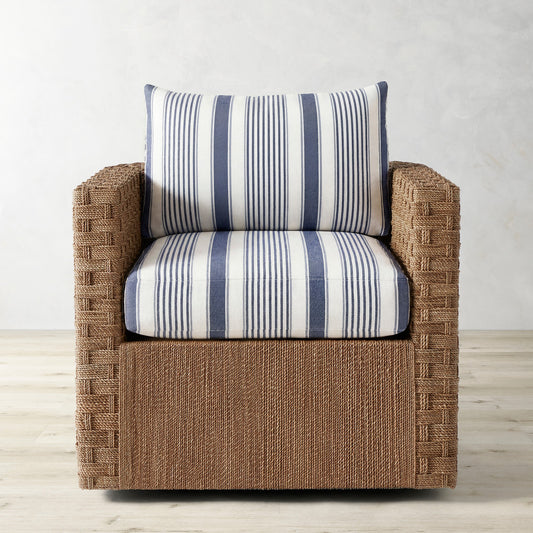 Lisbon Barrel Back Swivel Chair Cushion,Georgia Stripe\, Navy,