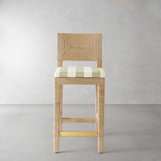 Point Reyes Counter Stool Cushion,Basketweave Cabana Stripe\, Pistachio,