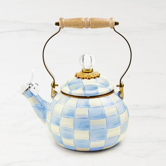 MacKenzie-Childs Sky Check Whistling Tea Kettle,,WSNOADS