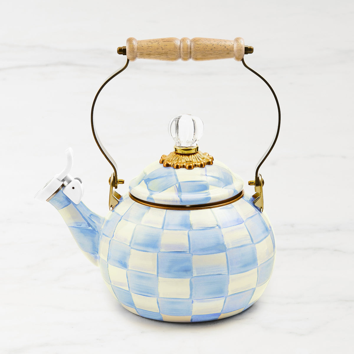 MacKenzie-Childs Sky Check Whistling Tea Kettle,,WSNOADS