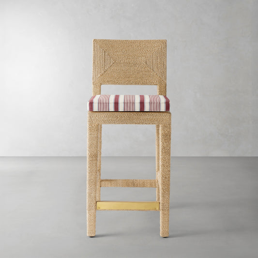 Point Reyes Counter Stool Cushion,Georgia Stripe\, Red,