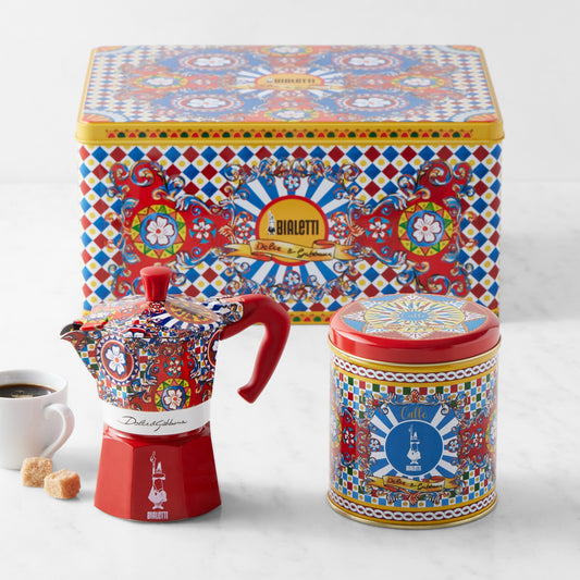 Bialetti Moka Dolce & Gabbana 3-Cup + 1 Irresistible Coffee Tin Gift Set, Carretto,,WSNOADS