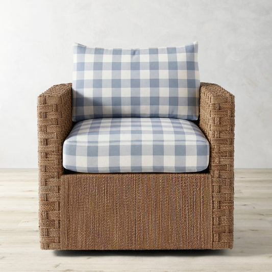 Lisbon Barrel Back Swivel Chair Cushion,Blanche Buffalo Check\, Light Blue,