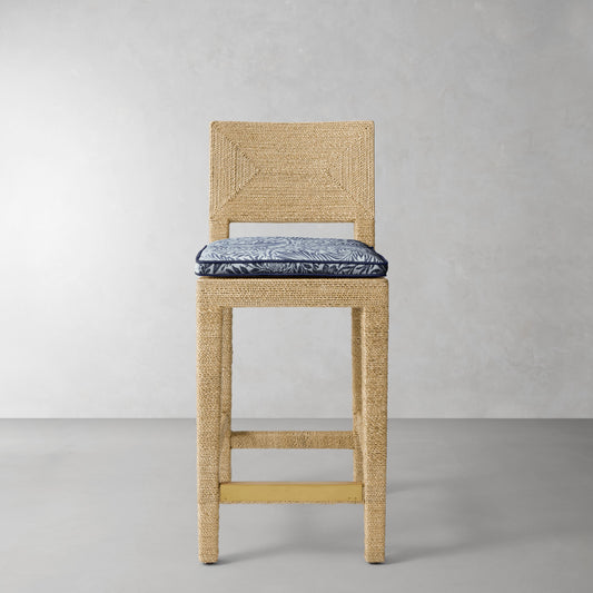 Point Reyes Counter Stool Cushion,Morris & Co.\, Larkspur Blue with Navy Piping,