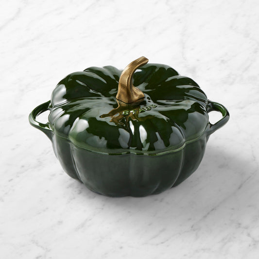 Staub Enameled Cast Iron Pumpkin Cocotte, 3.5-Qt.,Basil with Gold Accents,