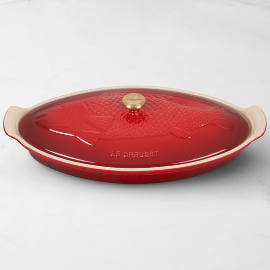 Le Creuset Stoneware Oval Fish Baker, 1 3/4 Qt.,Cerise Red,