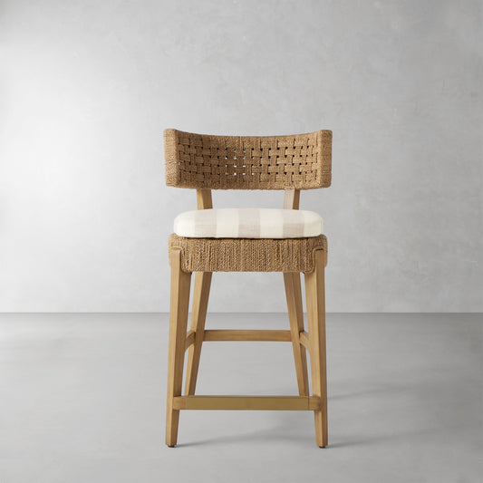 Santorini Counter Stool Cushion,Basketweave Cabana Stripe\, Stone,