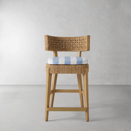 Santorini Counter Stool Cushion,Basketweave Cabana Stripe\, Blue,