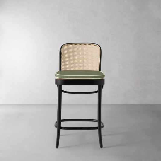 Ton 811 Counter Stool Cushion,Sunbrella Performance Canvas\, Fern with Sage Piping,