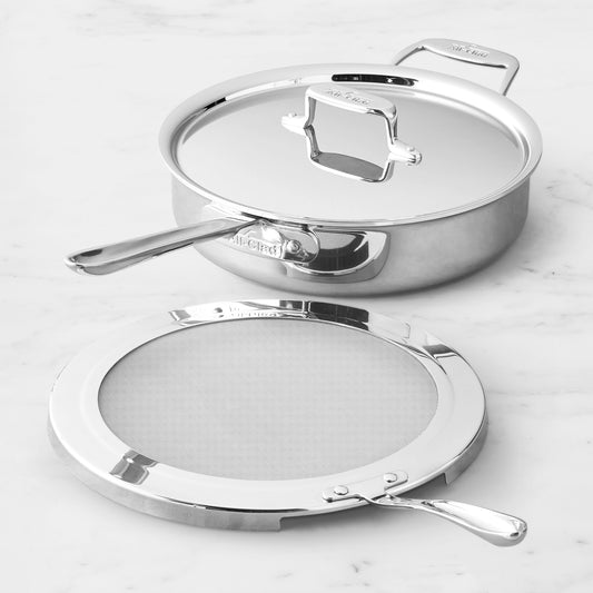 All-Clad D5 Stainless-Steel Deep Sauté Pan with Splatter Screen, 4-Qt.,,