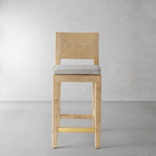Point Reyes Counter Stool Cushion,Sunbrella Performance Canvas\, Granite with Flint Piping,