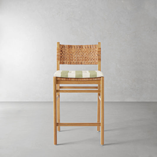 Sullivan Counter Stool Cushion,Basketweave Cabana Stripe\, Pistachio,