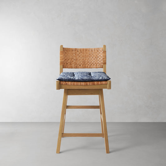 Sullivan Swivel Counter Stool Cushion,Morris & Co.\, Larkspur Blue with Navy Piping,