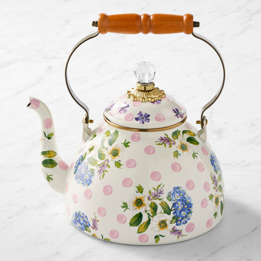 MacKenzie-Childs Wildflowers Tea Kettle,Pink,Pink Tea Kettle\, Pink\, 3-Qt.