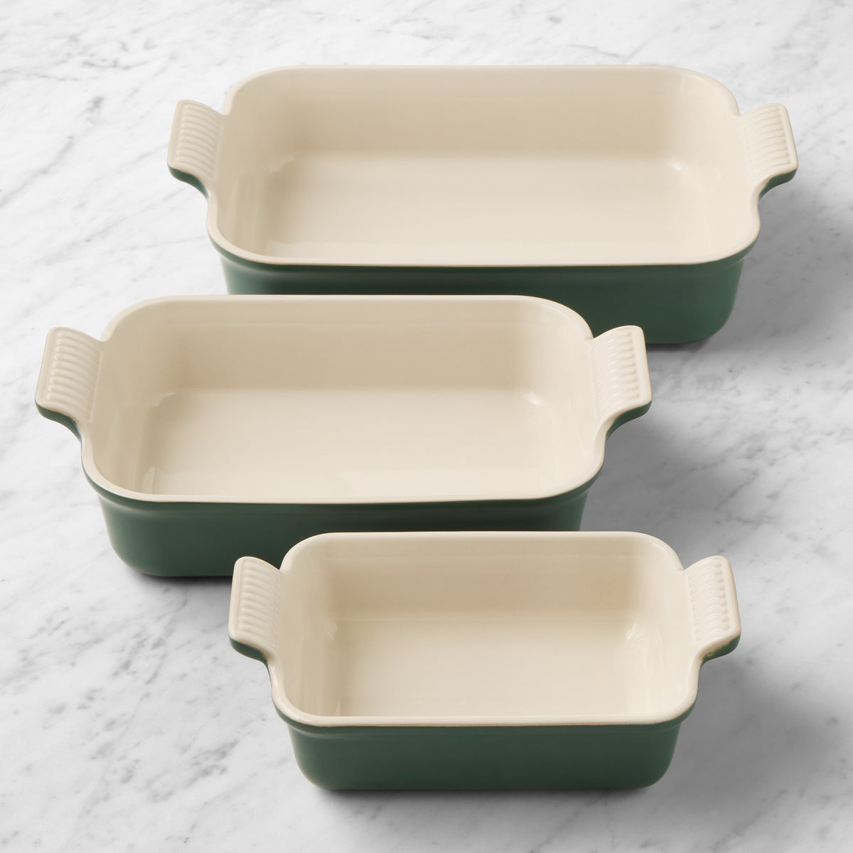 Le Creuset Heritage Open Rectangular Dishes, Set of 3,Foret,