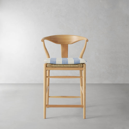 Baldwin Counter Stool Cushion,Basketweave Cabana Stripe\, Blue,
