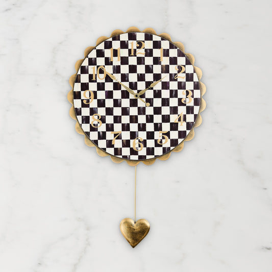 MacKenzie-Childs Courtly Check Heart Pendant Wall Clock,,WSNOADS