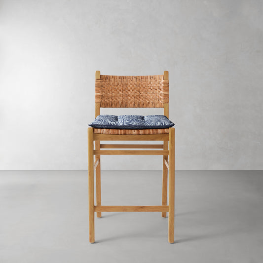 Sullivan Counter Stool Cushion,Morris & Co.\, Larkspur Blue with Navy Piping,