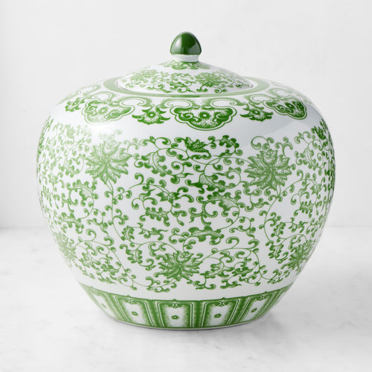 Green Ginger Jar, Floral Vine,WSNOADS,Vases\, Bowls & Jars