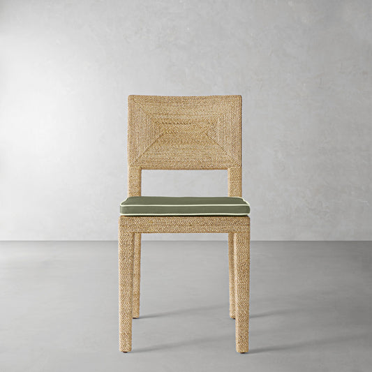 Point Reyes Side Chair Cushion,Sunbrella Performance Canvas\, Fern with Sage Piping,
