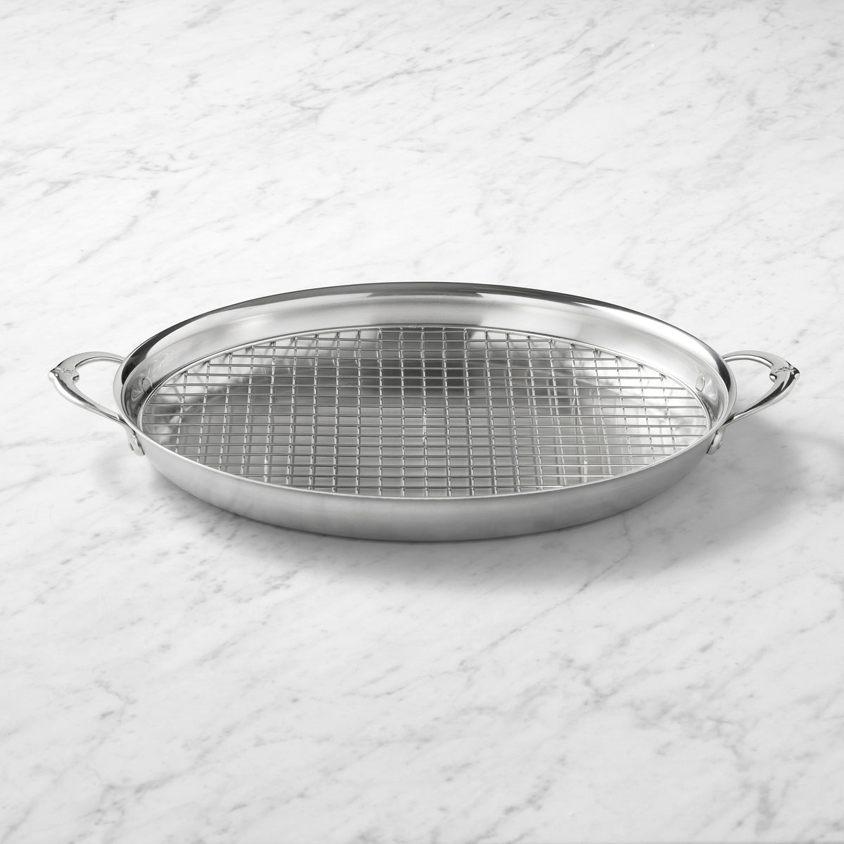 Hestan Provisions Stainless-Steel Oval Gratin Roaster with Rack, 17.5",,