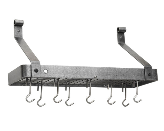 Enclume Wall-Mounted Narrow Bookshelf Rack,Hammered Steel,Shelf Pot Rack\, Hammered Steel\, 24"