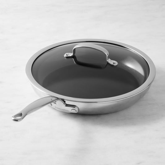 GreenPan Premiere Max Stainless-Steel Ceramic Nonstick Fry Pan with Lid,GreenPan Premiere Stainless-Steel Ceramic Nonstick Covered Fry Pan\, 12",