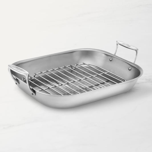 All-Clad D3 Stainless-Steel Flared Roasting Pan with Rack,Large,