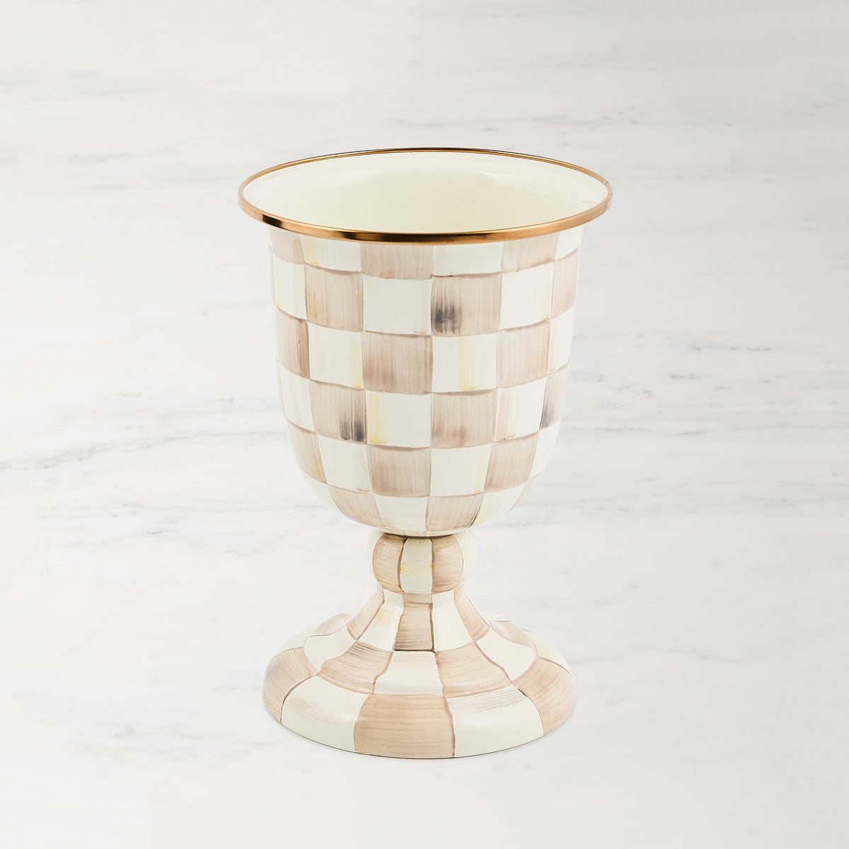 MacKenzie-Childs Mocha Check Pedestal Vase,,WSNOADS