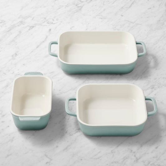 Le Creuset San Francisco Stoneware Open Baker, Set of 3,Sea Salt,