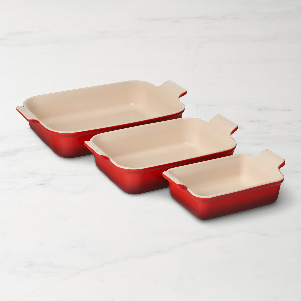 Le Creuset Heritage Open Rectangular Dishes, Set of 3,Cerise Red,