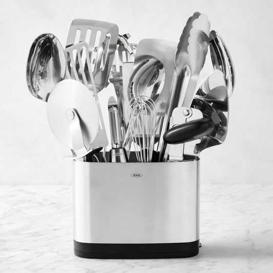 OXO Stainless-Steel Utensils with Utensil Holder, Set of 15,,