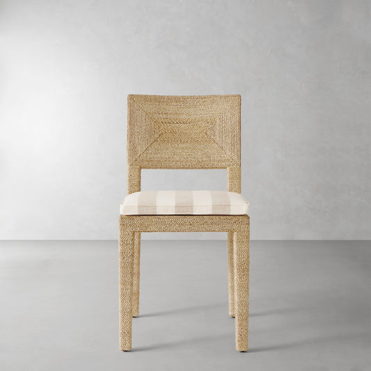 Point Reyes Side Chair Cushion,Basketweave Cabana Stripe\, Stone,