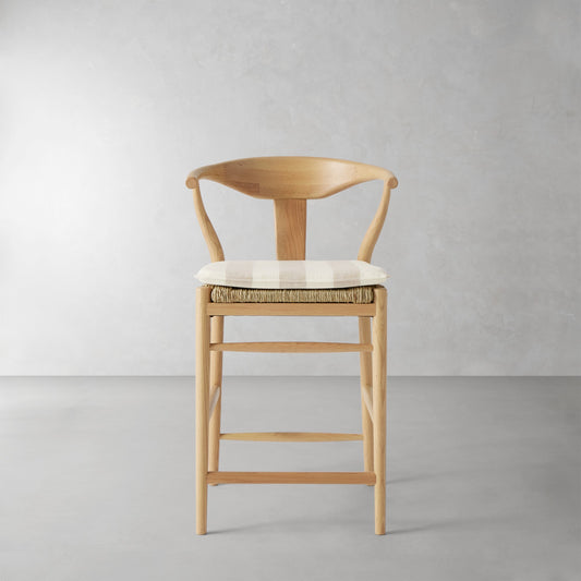Baldwin Counter Stool Cushion,Basketweave Cabana Stripe\, Stone,