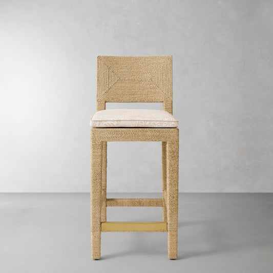 Point Reyes Counter Stool Cushion,Morris & Co.\, Larkspur Natural with Flax Piping,
