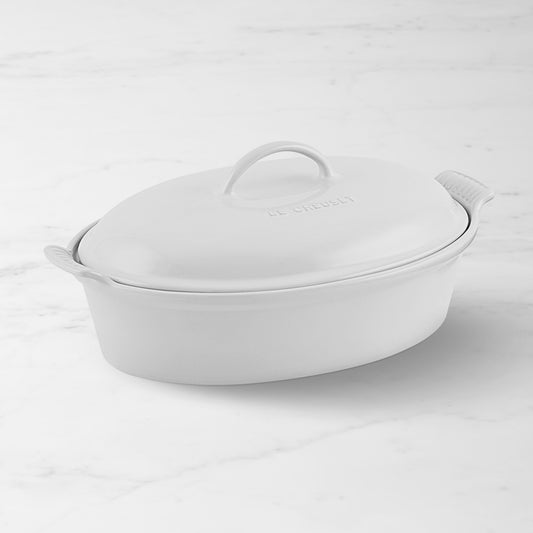 Le Creuset Heritage Stoneware Oval Covered Casserole, 4-Qt.,White,
