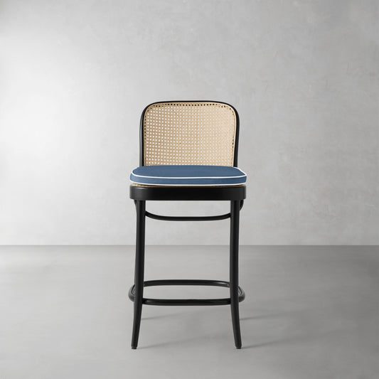 Ton 811 Counter Stool Cushion,Sunbrella Performance Canvas\, Denim Blue with Light Blue Piping,