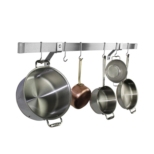 Enclume  Rolled-End Bar Wall-Mounted Pot Rack,Stainless Steel,Rolled End Bar\, 48"\, Stainless-Steel