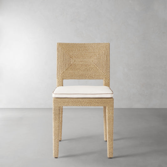 Point Reyes Side Chair Cushion,Sunbrella Performance Canvas\, White with Flax Piping,